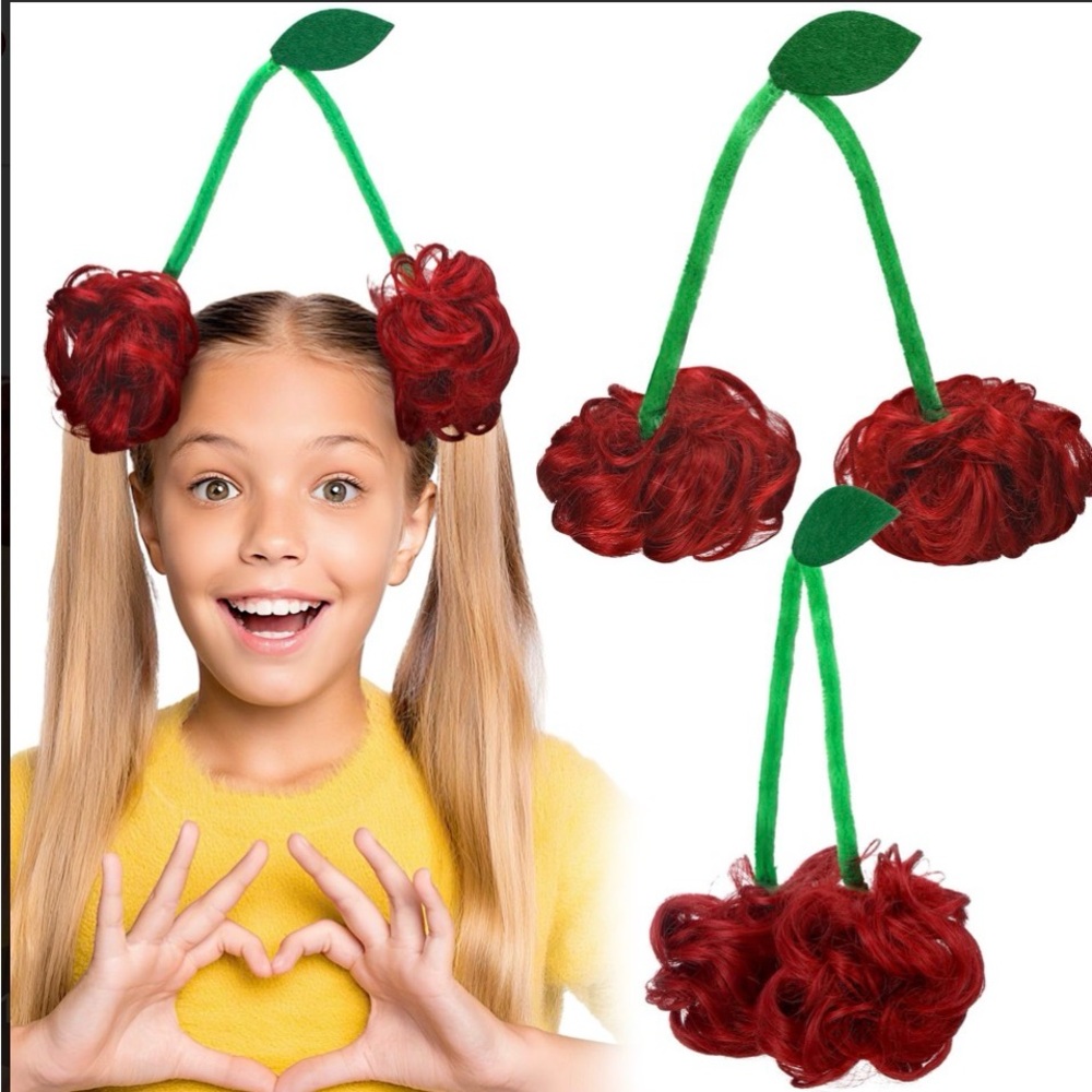 Red Cherry Hair Bunches Kids Costume Accessory crazy hair day